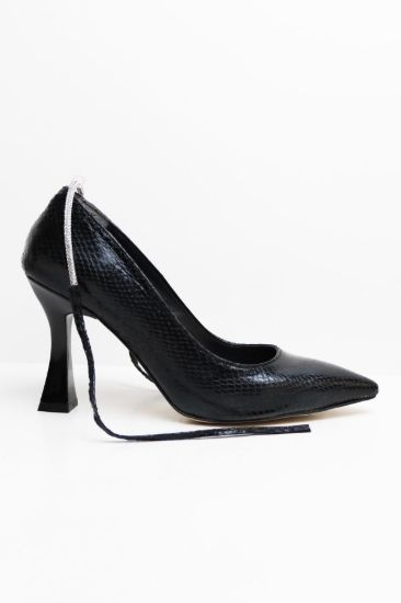 Bilekten Bağlı Dokulu Taşlı Kadeh Topuk Stiletto - SİYAH - 38 resmi