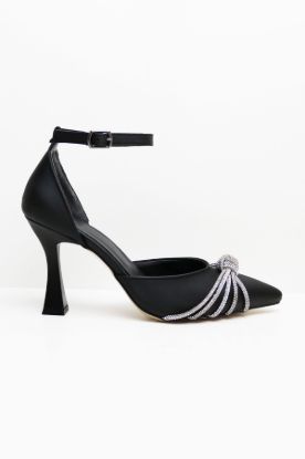 Bilekten Bağlı Taş Geçişli Kadeh Topuk Stiletto - SİYAH - 39 resmi