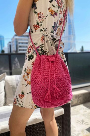 Makrome Özel Tasarım Bohça Çanta - PEMBE - Standart resmi