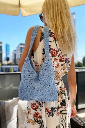 Coton Motifli Özel Tasarım Çanta - BEBEK MAVİSİ - Standart resmi