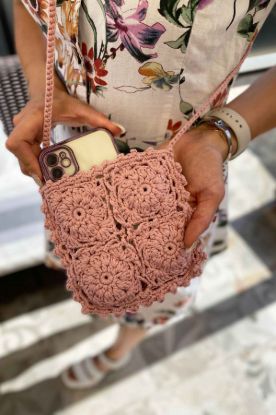 Coton İp Özel Tasarım Mini Çanta - TOZ PEMBE - Standart resmi