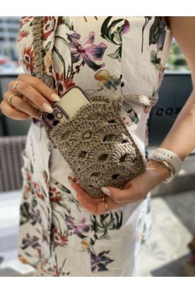 Makrome Coton Özel Tasarım Telefon Çantası - SİMLİ GRİ - Standart resmi