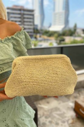 Gizli Burs Kağıt İp El Çantası - EKRU - Standart resmi