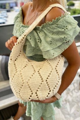 Mini Heybe Model Coton İp Çanta - EKRU - Standart resmi