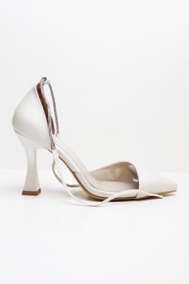 Bilekten Bağlı Taşlı Yan Şeffaf Detaylı Kadeh Topuk Stiletto - BEYAZ - 36 resmi