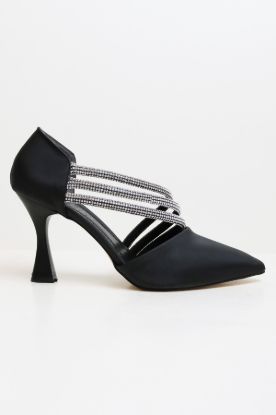 Çapraz Taş Geçişli Sivri Burun Kadeh Topuk Stiletto - GRİ - 36 resmi