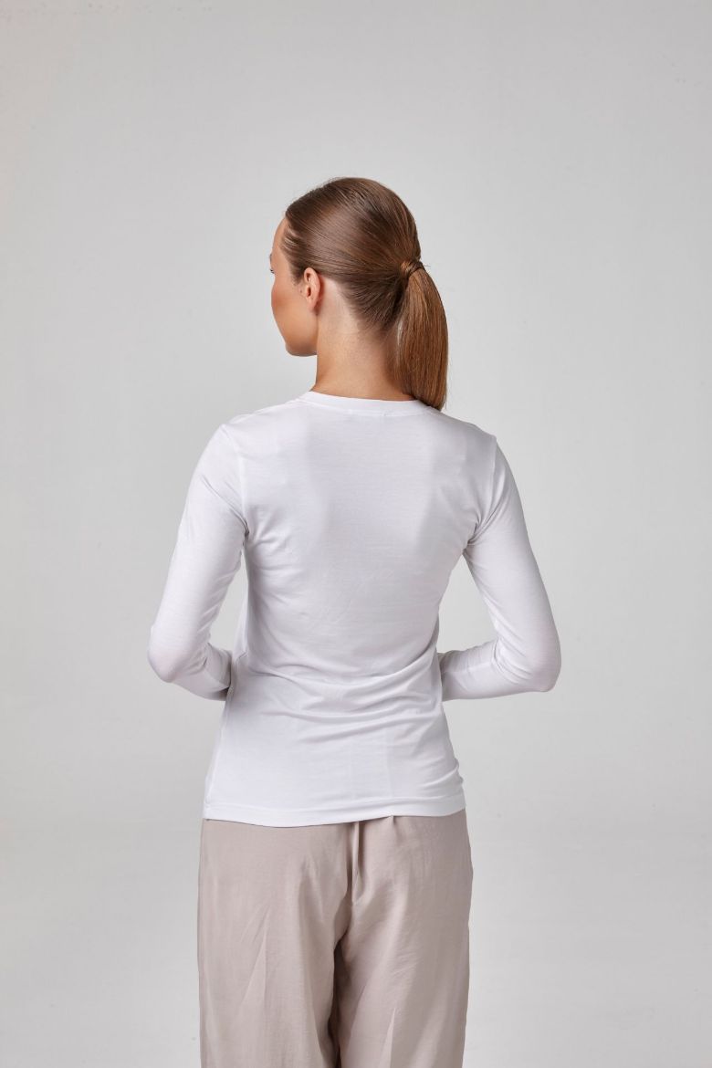 Kadın Uzun Kollu Sıfır Yaka T-Shirt Body Fit Kalıp  BEYAZ P2601-1BEYAZ resmi