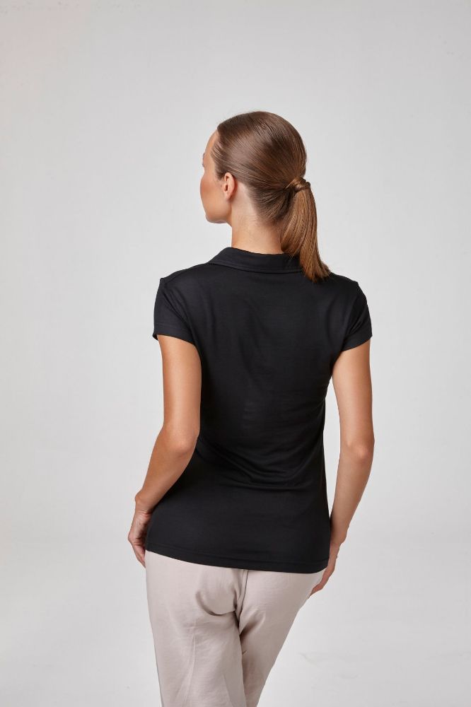 Kadın Kısa Kollu Yakalı Body T-Shirt Fit Kalıp  SİYAH P2618SİYAH resmi