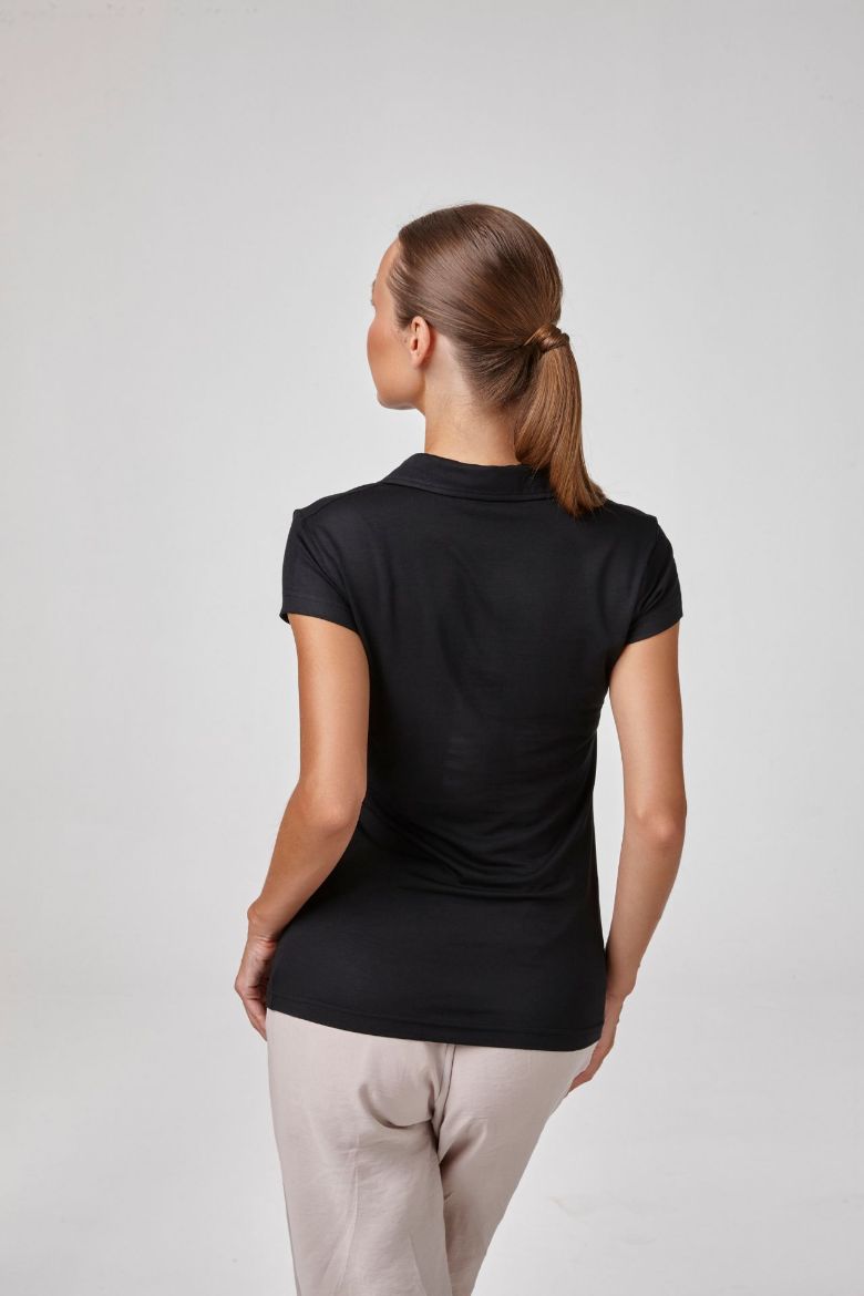 Kadın Kısa Kollu Yakalı Body T-Shirt Fit Kalıp  SİYAH P2618SİYAH resmi