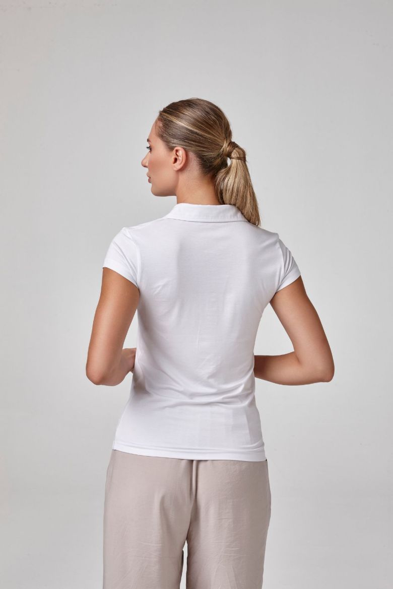 Kadın Kısa Kollu Yakalı Body T-Shirt Fit Kalıp  BEYAZ P2618BEYAZ resmi