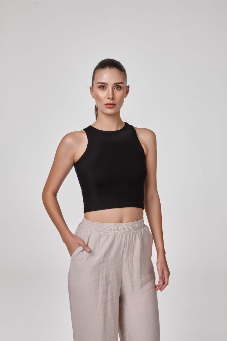 Kadın Kolsuz Crop Body Fit Kalıp   P2537 resmi