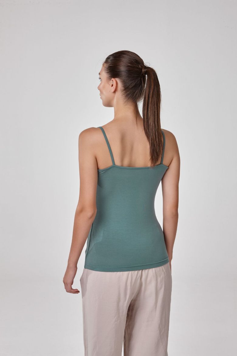 Kadın Askılı Önü Çift Kat T-Shirt Body Fit Kalıp  KÜF YEŞİLİ P2505KÜF YEŞİLİ resmi