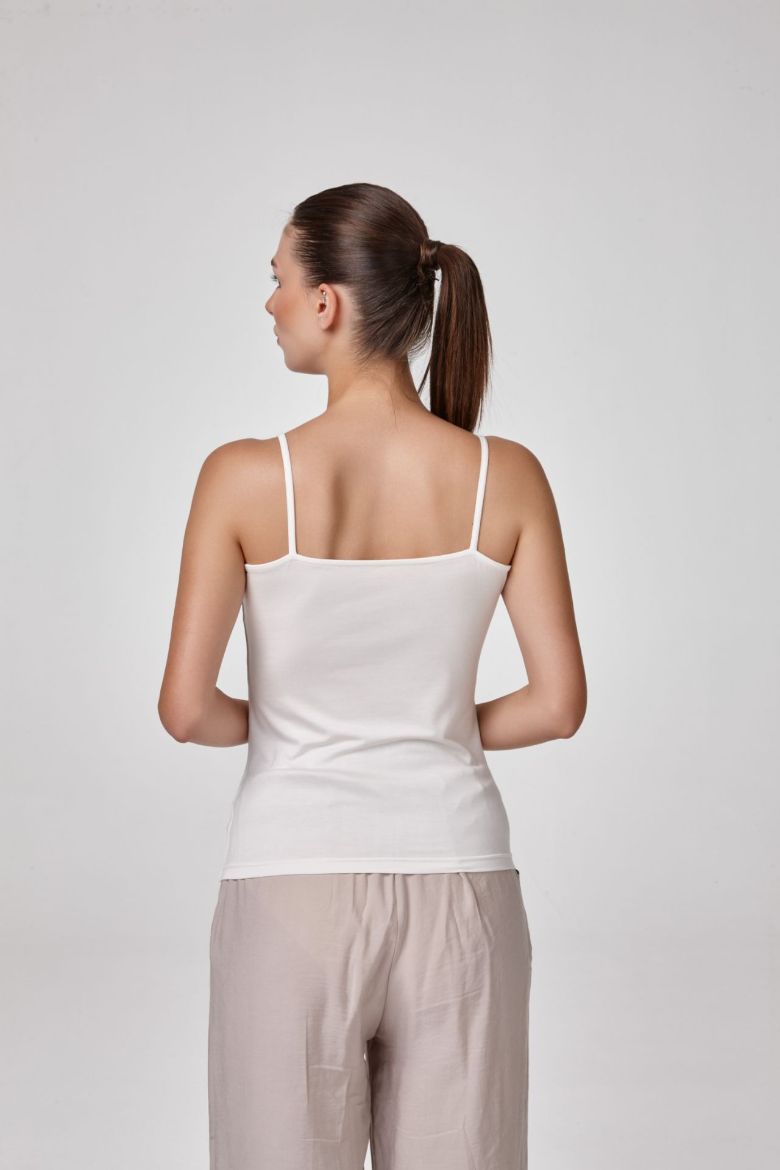 Kadın Askılı Önü Çift Kat T-Shirt Body Fit Kalıp  EKRU P2505EKRU resmi