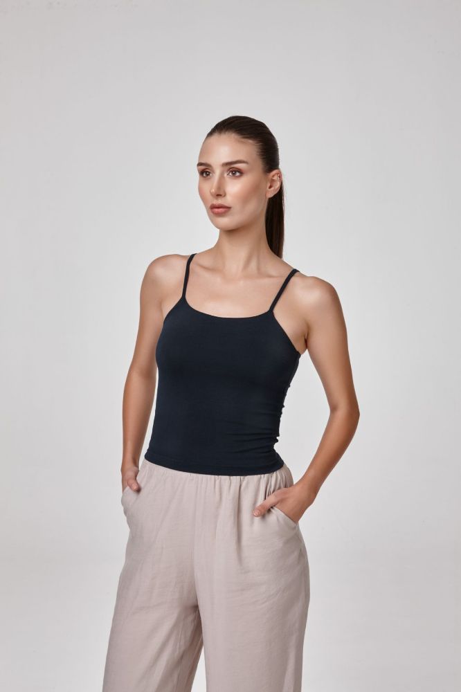 Kadın Ince Askılı T-Shirt Body Fıt Kalıp  LACİVERT P2530LACİVERT resmi