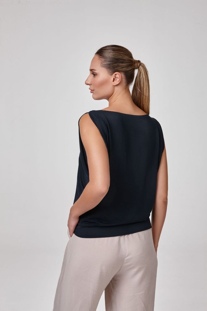 Kadın Kolsuz Kayık Yaka Bluz T-Shirt   LACİVERT P3178LACİVERT resmi