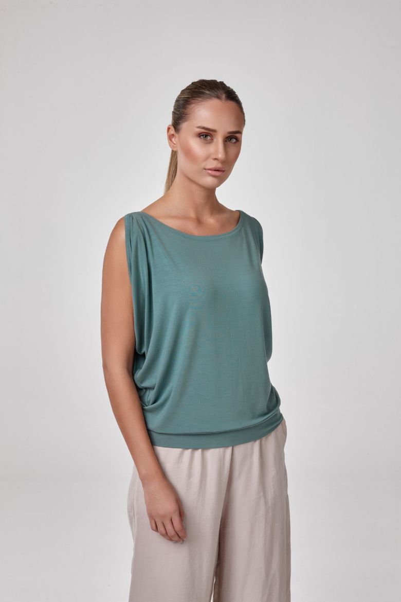 Kadın Kolsuz Kayık Yaka Bluz T-Shirt   KÜF YEŞİLİ P3178KÜF YEŞİLİ resmi