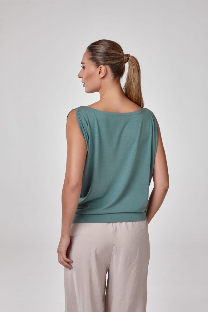 Kadın Kolsuz Kayık Yaka Bluz T-Shirt   KÜF YEŞİLİ P3178KÜF YEŞİLİ resmi