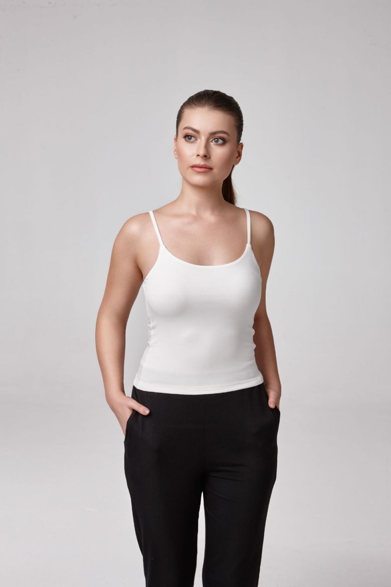 Kadın Ince Askılı T-Shirt Body Fıt Kalıp  EKRU P2530EKRU resmi