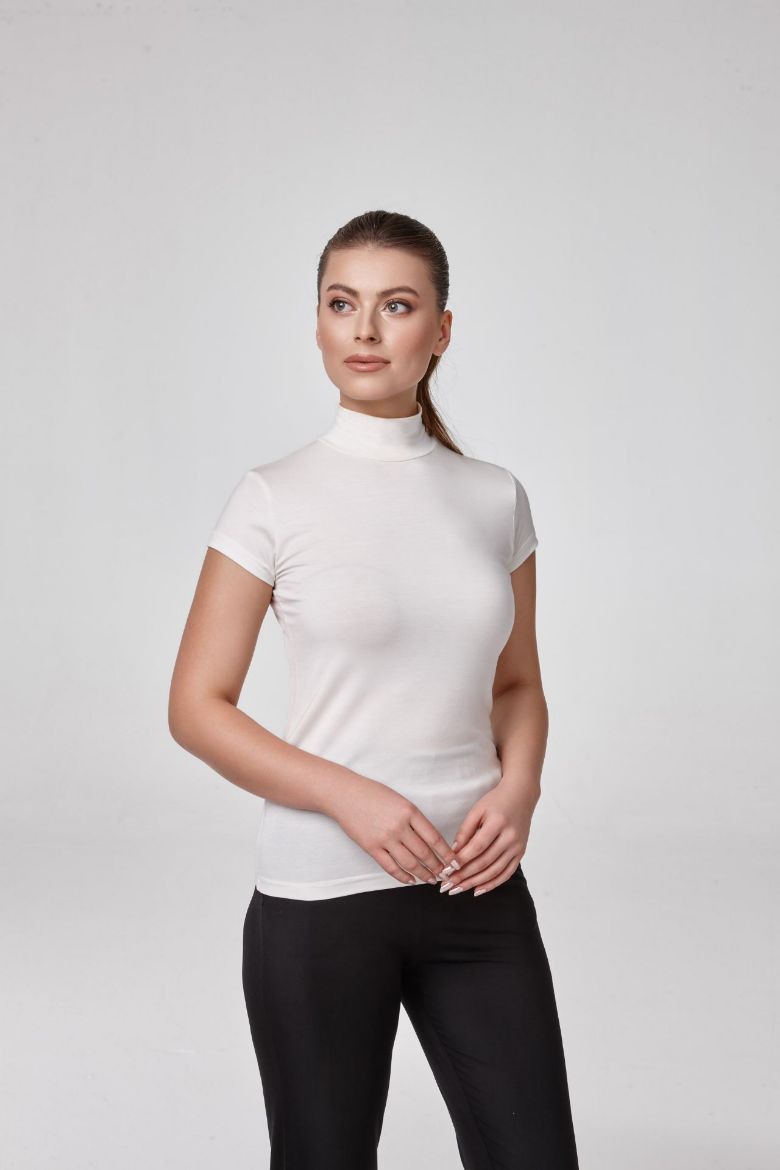 Kadın Kısa Kollu Balıkçı Body Bluz Fit Kalıp  KREM P2801KREM resmi