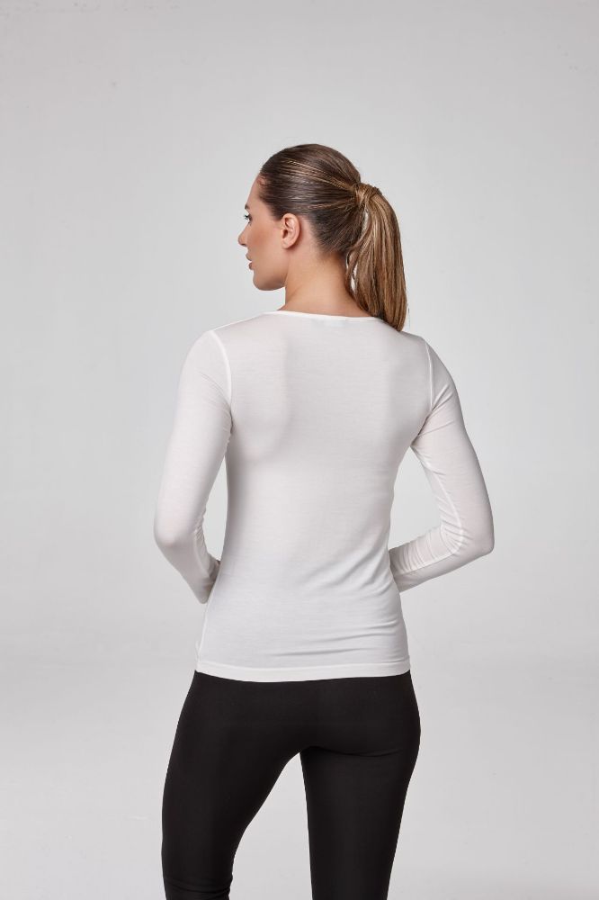 Kadın Büzgülü V Yaka Uzun Kollu Body Bluz   EKRU P2807-1EKRU resmi
