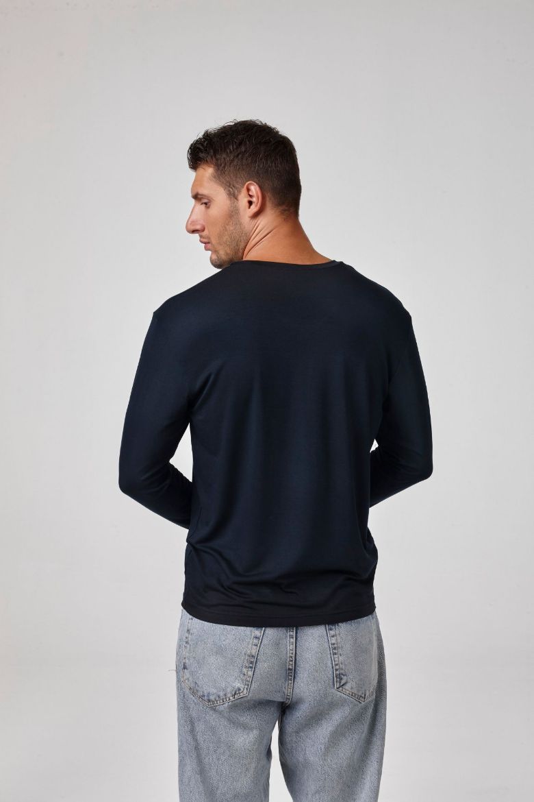 Erkek Uzun Kollu V Yaka T-Shirt  LACİVERT P1627LACİVERT resmi