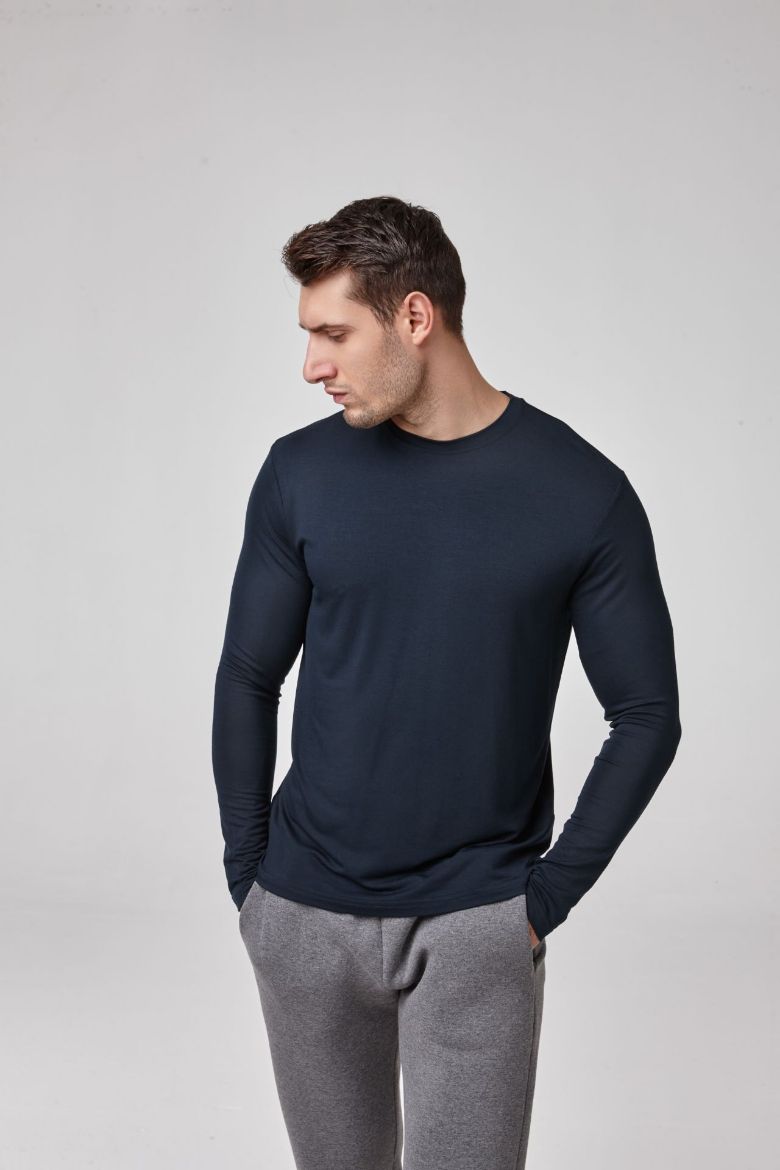 Erkek Sıfır Yaka Uzun Kollu T-Shirt   LACİVERT P1620LACİVERT resmi