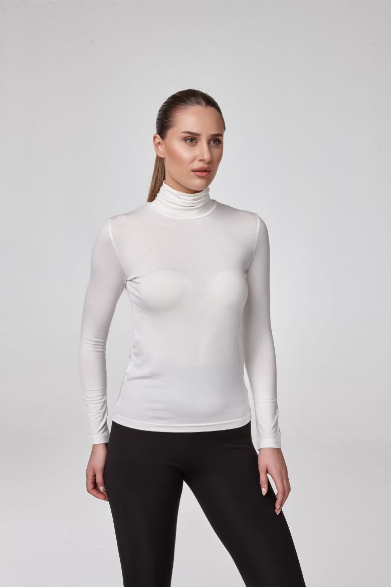 Kadın Uzun Kollu Balıkçı Yaka Bluz Body Fit Kalıp  EKRU P2602-1EKRU resmi