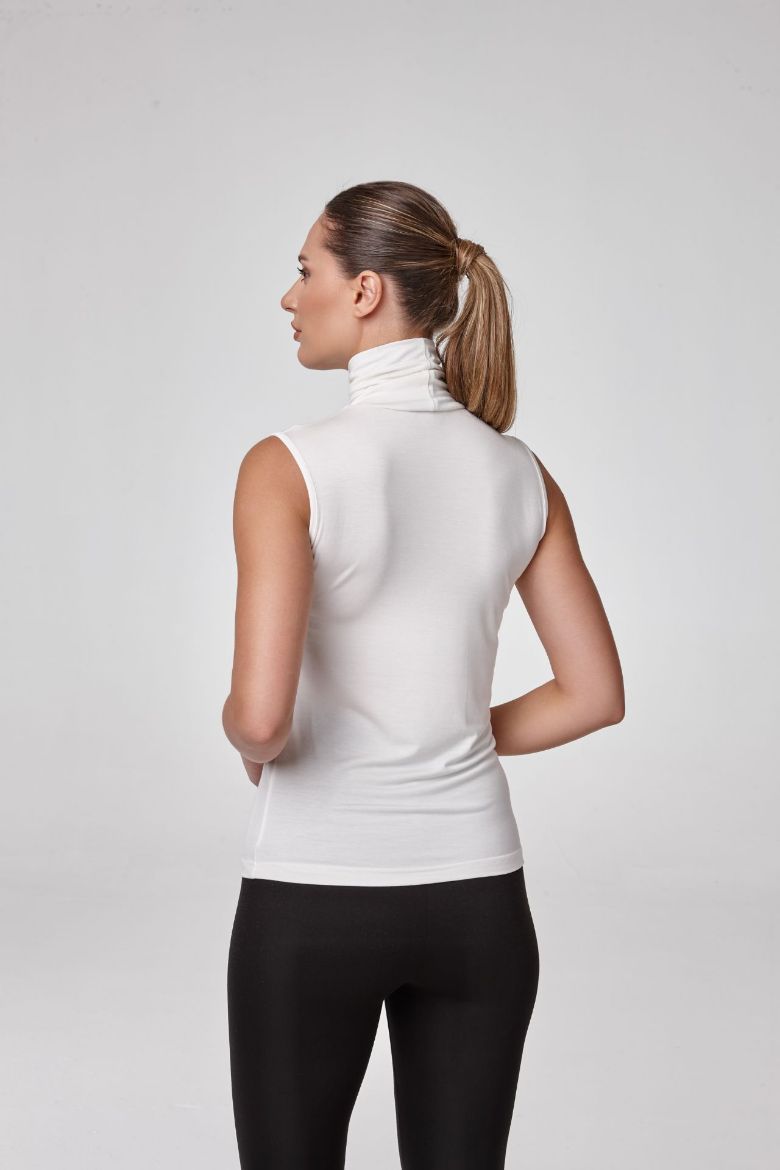 Kadın Kolsuz Balıkçı Yaka Bluz Body Fit Kalıp  EKRU P2602EKRU resmi